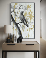 Cargar imagen en el visor de la galería, Cuadro Decorativo Abstracto Negro Arena 2-266 - Perico, Loro, Aves En Blanco y Negro Arte Elegante con Dorado Oro
