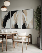 Cargar imagen en el visor de la galería, Set Cuadros Decorativos Abstracto Negro Arena 2-212 -Triptico Moderno y Elegante en Tonos Negro y Beige Arte Minimalista Estilo Nordico
