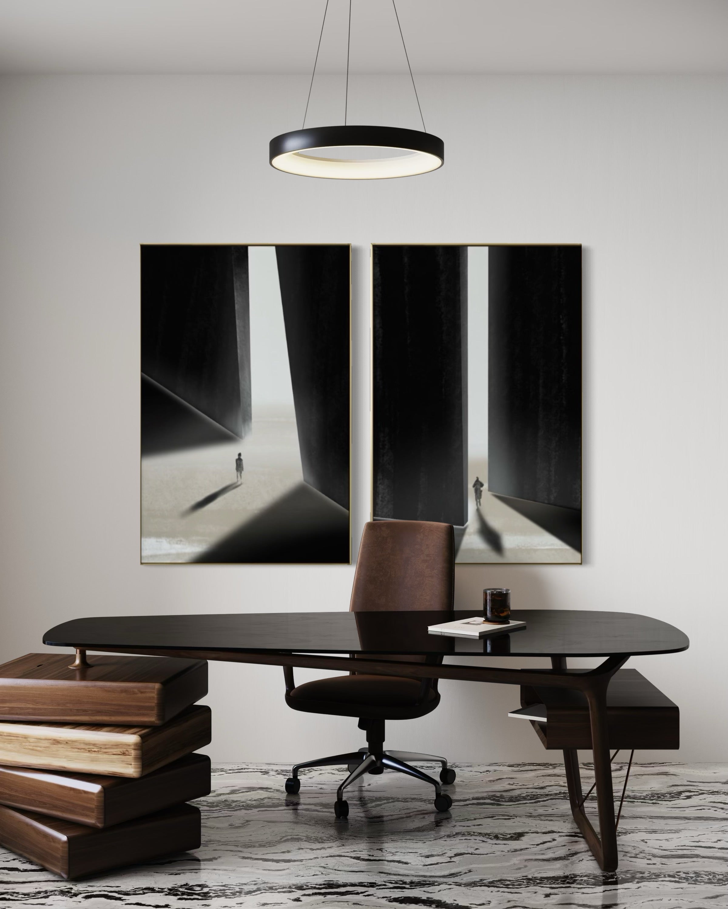 Set Cuadros Decorativos Abstracto Negro Arena 2 - 237 - Diptico Siluetas Humanas Arte Moderno Minimalista Puertas Estilo Nordico Tonos Neutros