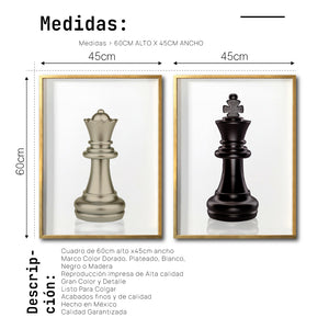 Set 2 de Cuadros Decorativos Juegos 001 - Ajedrez Rey y Reina