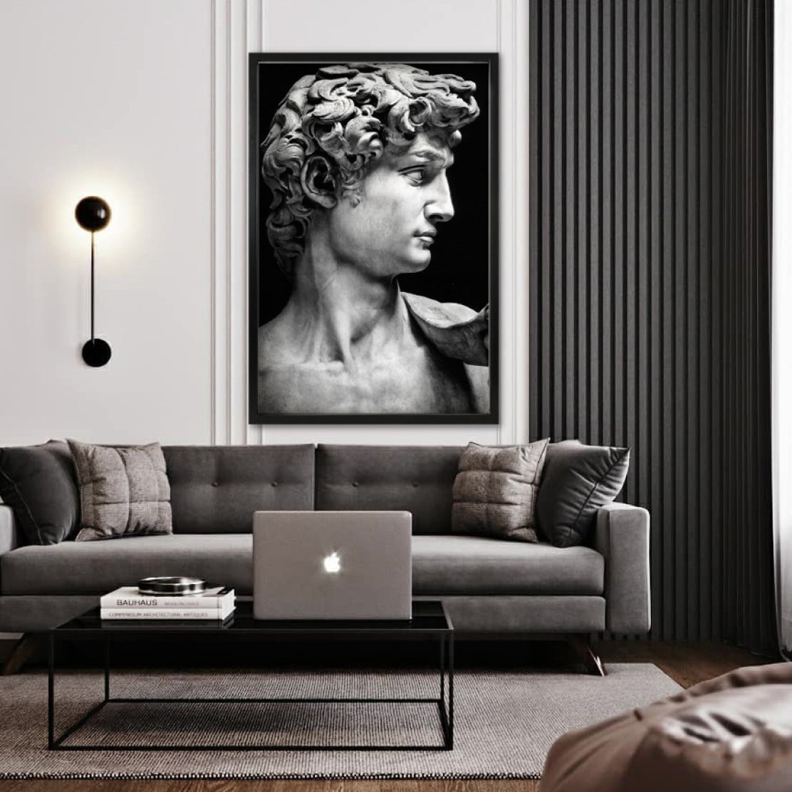 Cuadro decorativo canvas de escultura en blanco y negro decorando sala