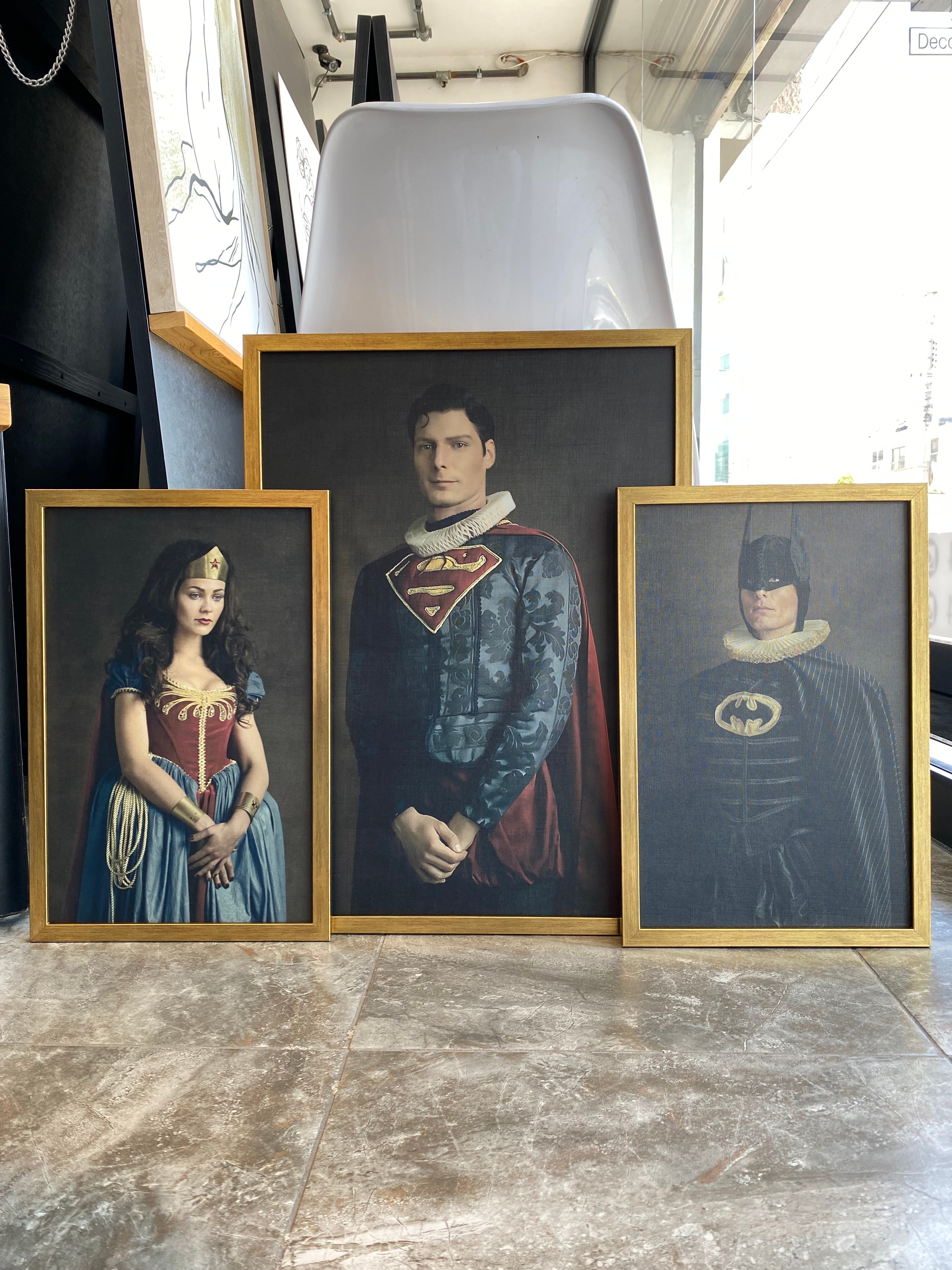 Set Cuadros Decorativos Personajes Época 020 Superhéroes Supermán, Batman y Wonder Woman