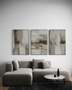 Cargar imagen en el visor de la galería, Set Cuadros Decorativos Abstracto Negro Arena 2 - 211 - Triptico En tonos Beige y Cafe Colores Neutros Arte Moderno Estilo Boho Nordico
