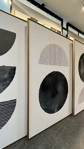 Set 3 Cuadros Decorativos Abstracto Negro Arena 045 - Arte Geométrico Círculos en Negro Estilo Boho Minimalista-Triptico