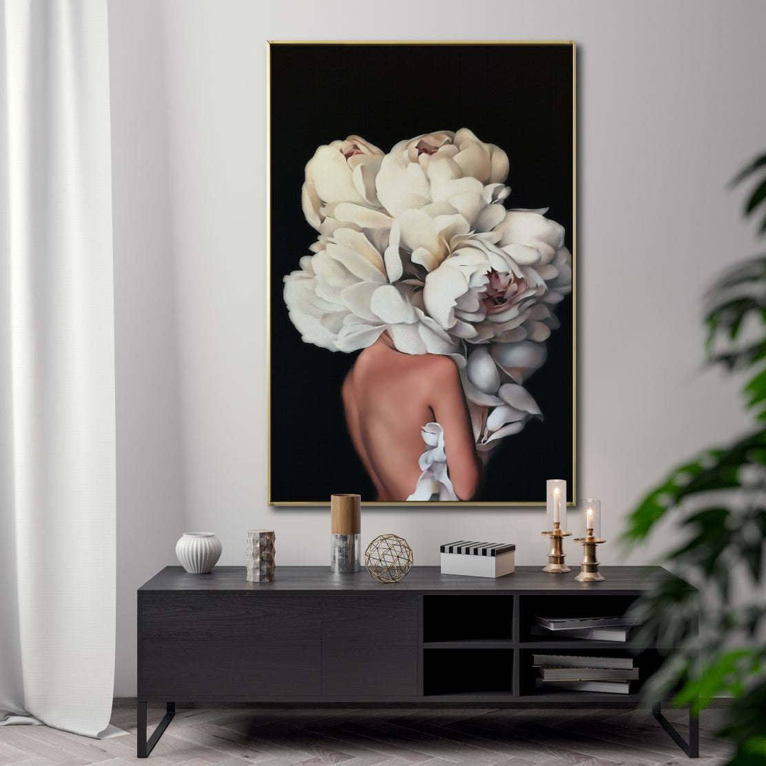 Cuadro Decorativo Mujer Floral y Alas 001 - Para Credenza