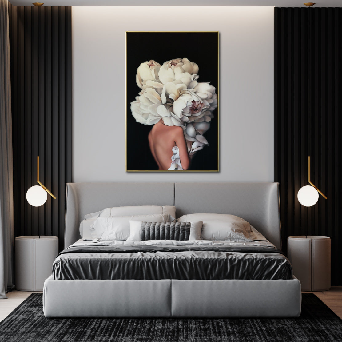 Cuadro Decorativo Mujer Floral y Alas 001 Para Recamara