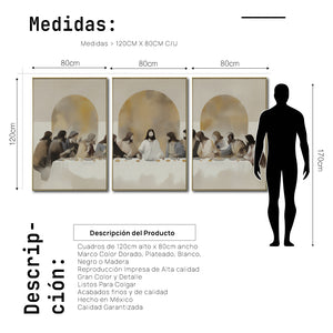 Set de 3 Cuadros Decorativos - Religión 001 - Tríptico La Última Cena, Arte Cristiano Abstracto, Jesucristo y sus Discípulos.