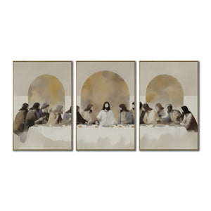 Set de 3 Cuadros Decorativos - Religión 001 - Tríptico La Última Cena, Arte Cristiano Abstracto, Jesucristo y sus Discípulos.
