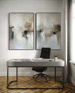 Cargar imagen en el visor de la galería, Set Cuadros Decorativos Abstracto Negro Arena 2 - 201 - Diptico Minimalista Estilo Nordico en Tonos Neutros
