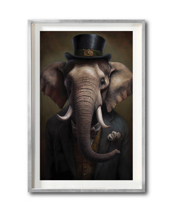 Cuadro Decorativo Animales Época 002 - Caballero Elefante con Sombrero