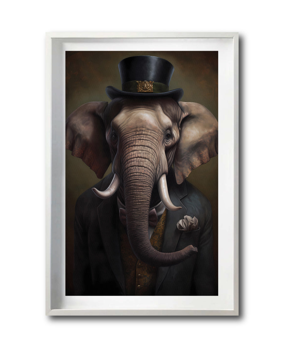 Cuadro Decorativo Animales Época 002 - Caballero Elefante con Sombrero