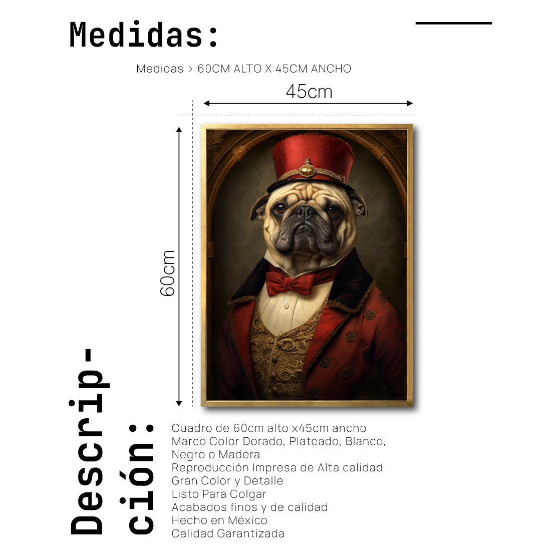 Cuadro Decorativo Perros Epoca 002 - Pug Aristócrata