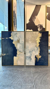 Set de 2 Cuadros Decorativos Abstract Colors 3-312 - Arte Moderno y Elegante en tono Azul, Beige y Dorado-Diptico