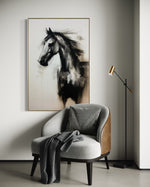 Cargar imagen en el visor de la galería, Cuadro Decorativo Abstracto Negro Arena 2- 258 -Boceto de Caballo Negro Arte Moderno en Tonos Neutros
