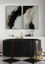 Cargar imagen en el visor de la galería, Set Cuadros Decorativos Abstracto Negro Arena 2 - 212 - Diptico Moderno y Minimalista en Tonos Negro y Beige Colores Neutros Estilo Nordico
