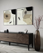 Cargar imagen en el visor de la galería, Set Cuadros Decorativos Abstracto Negro Arena 2-234 - Diptico Moderno y Elegante Estilo Nordico en Beige y Negro Tonos Neutros
