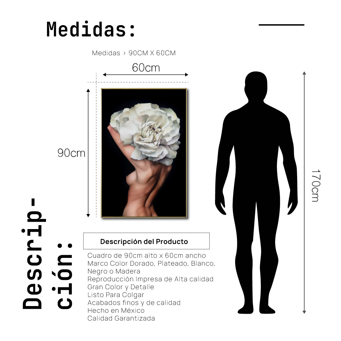 Cuadro Decorativo Mujer Floral y Alas 003 - Para Credenza
