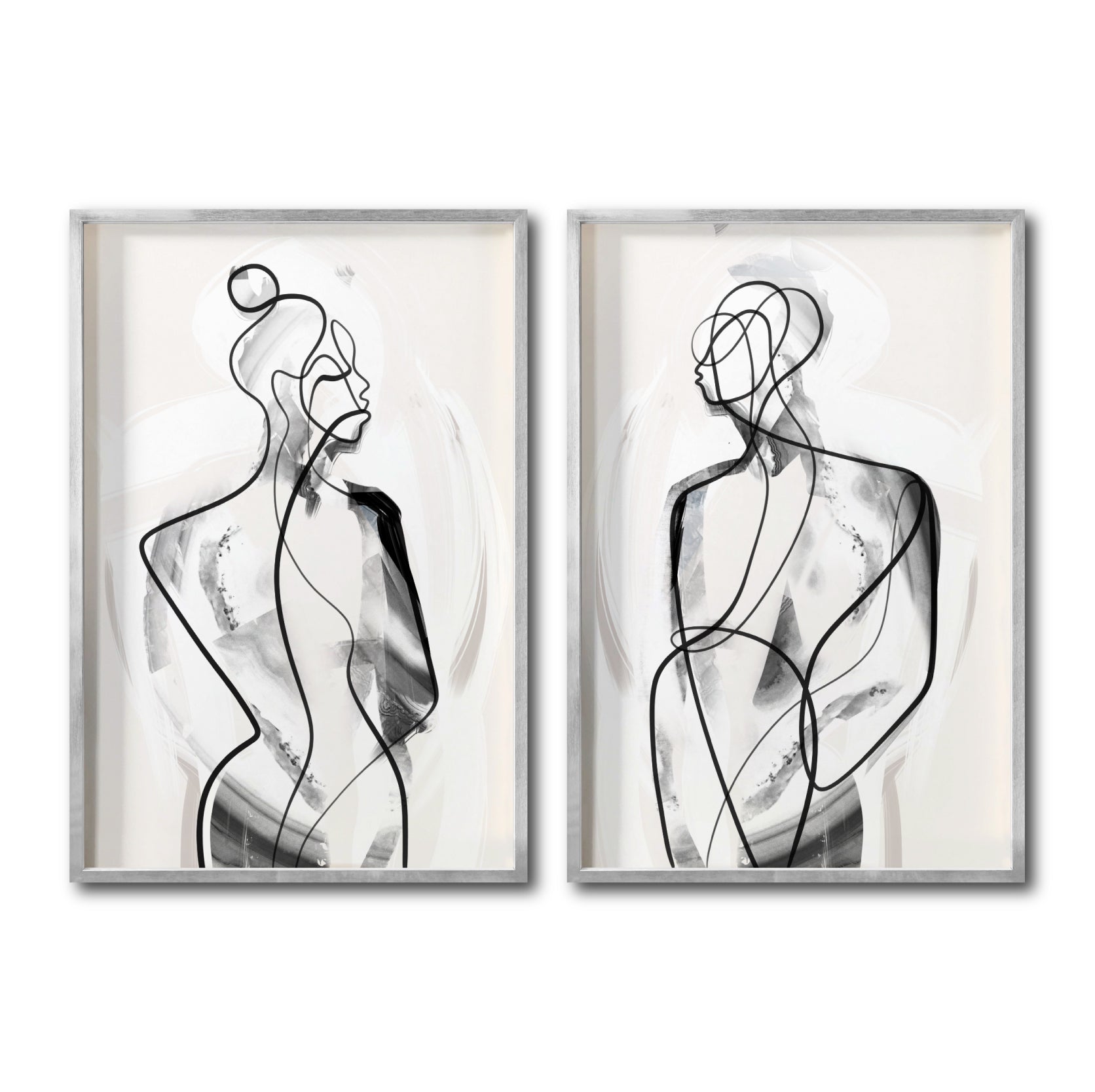 Set 2 Cuadros Decorativos Abstracto Negro Arena 003 - Silueta Pareja Hombre y Mujer Estilo Boho Minimalista