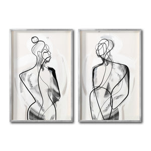 Set 2 Cuadros Decorativos Abstracto Negro Arena 003 - Silueta Pareja Hombre y Mujer Estilo Boho Minimalista