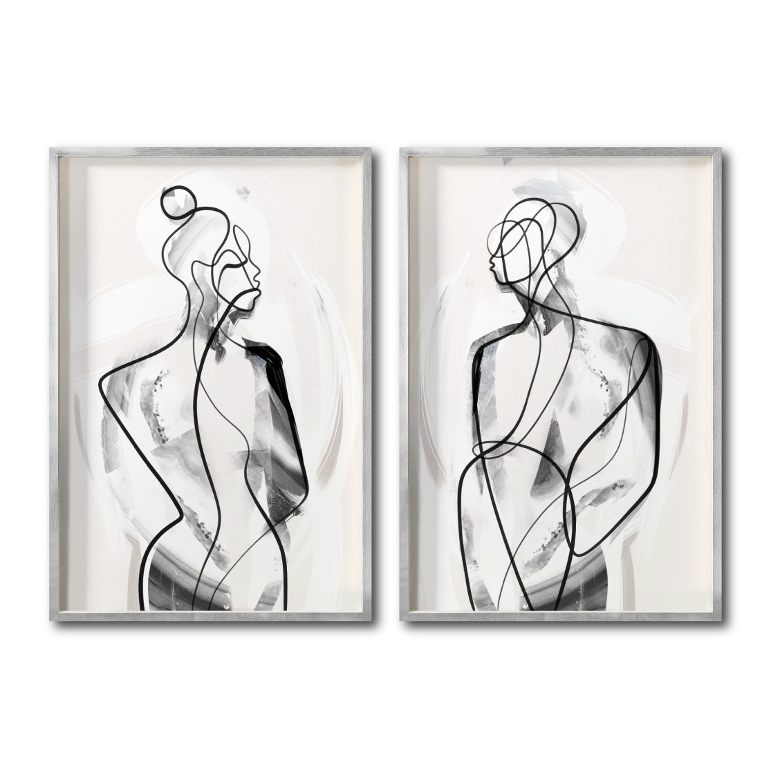 Set 2 Cuadros Decorativos Abstracto Negro Arena 003 - Para Comedor