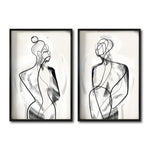 Cargar imagen en el visor de la galería, Set 2 Cuadros Decorativos Abstracto Negro Arena 003 - Silueta Pareja Hombre y Mujer Estilo Boho Minimalista
