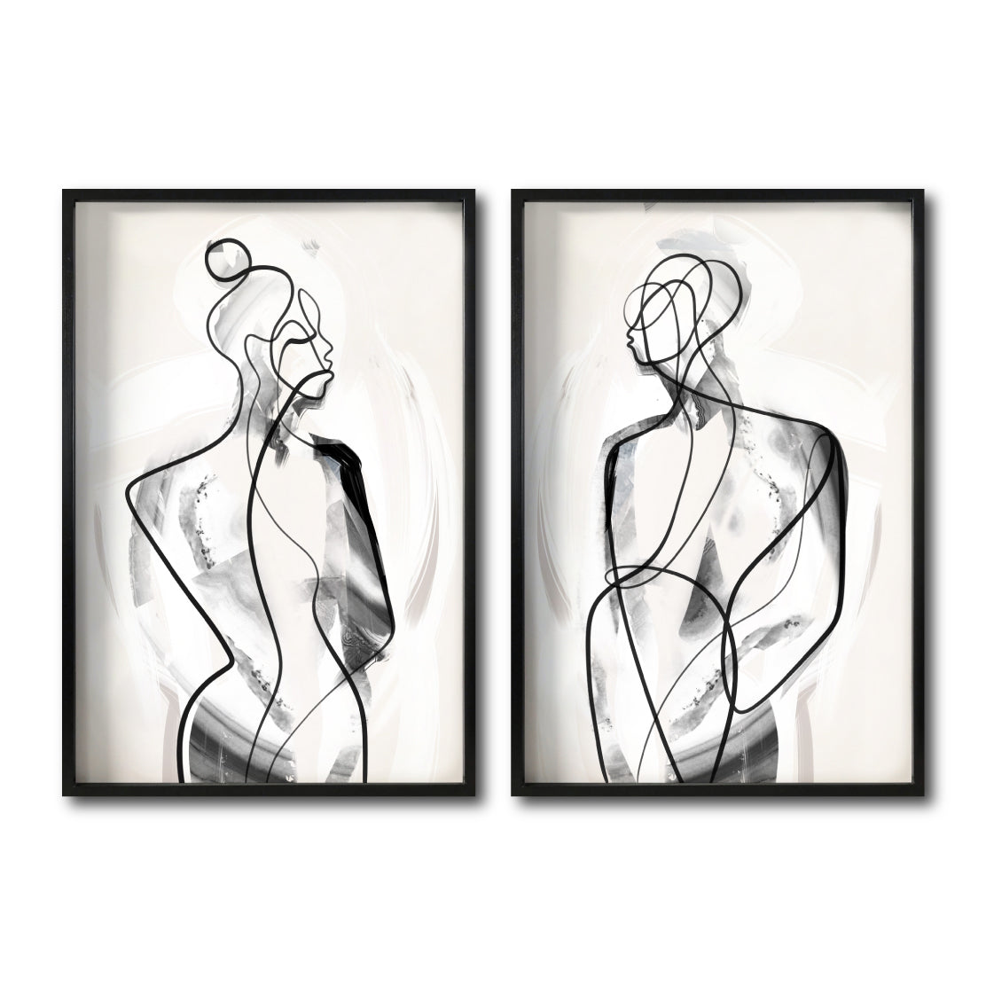 Set 2 Cuadros Decorativos Abstracto Negro Arena 003 - Para Comedor
