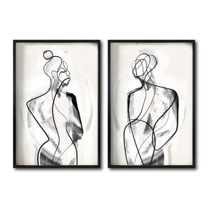 Set 2 Cuadros Decorativos Abstracto Negro Arena 003 - Para Comedor