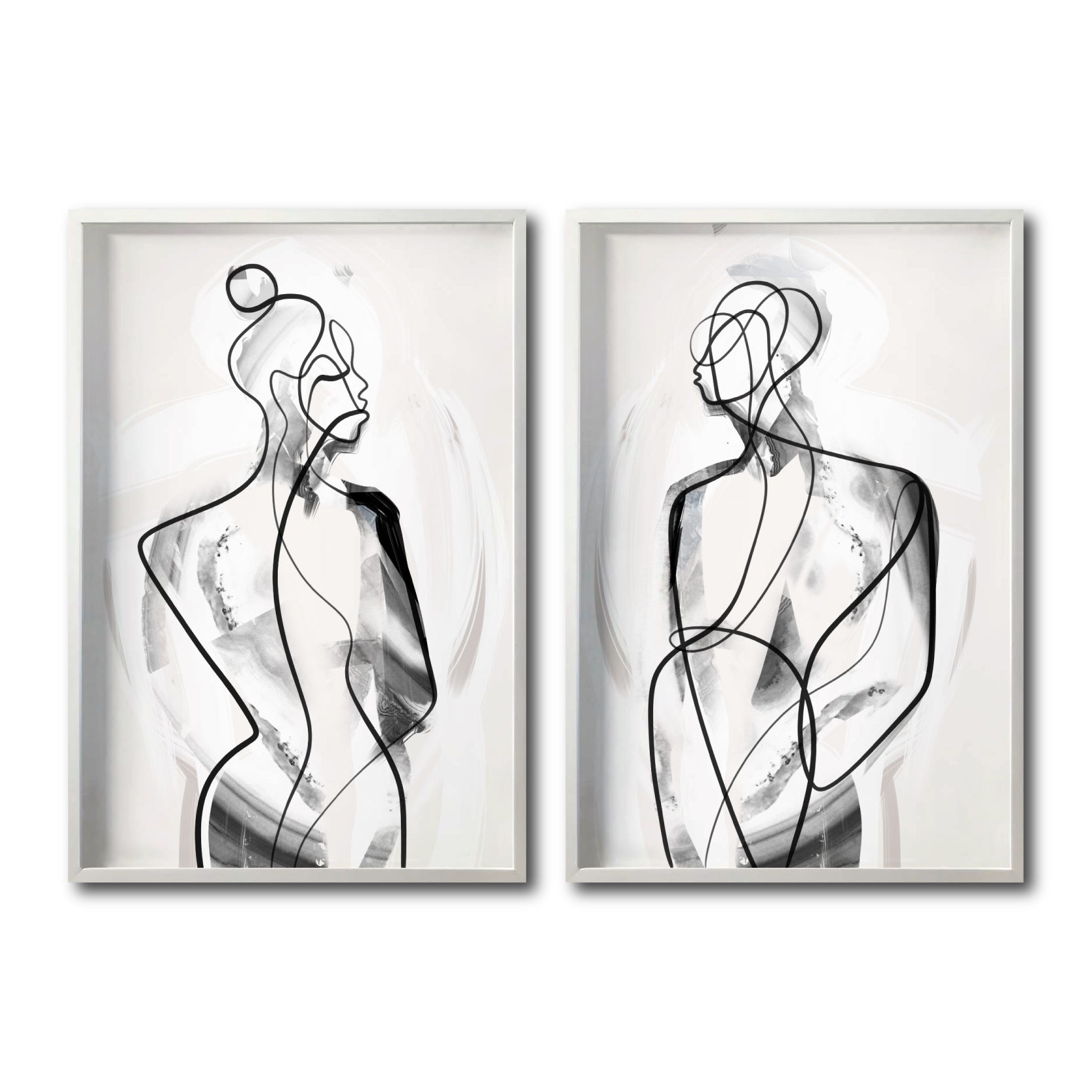 Set 2 Cuadros Decorativos Abstracto Negro Arena 003 - Silueta Pareja Hombre y Mujer Estilo Boho Minimalista