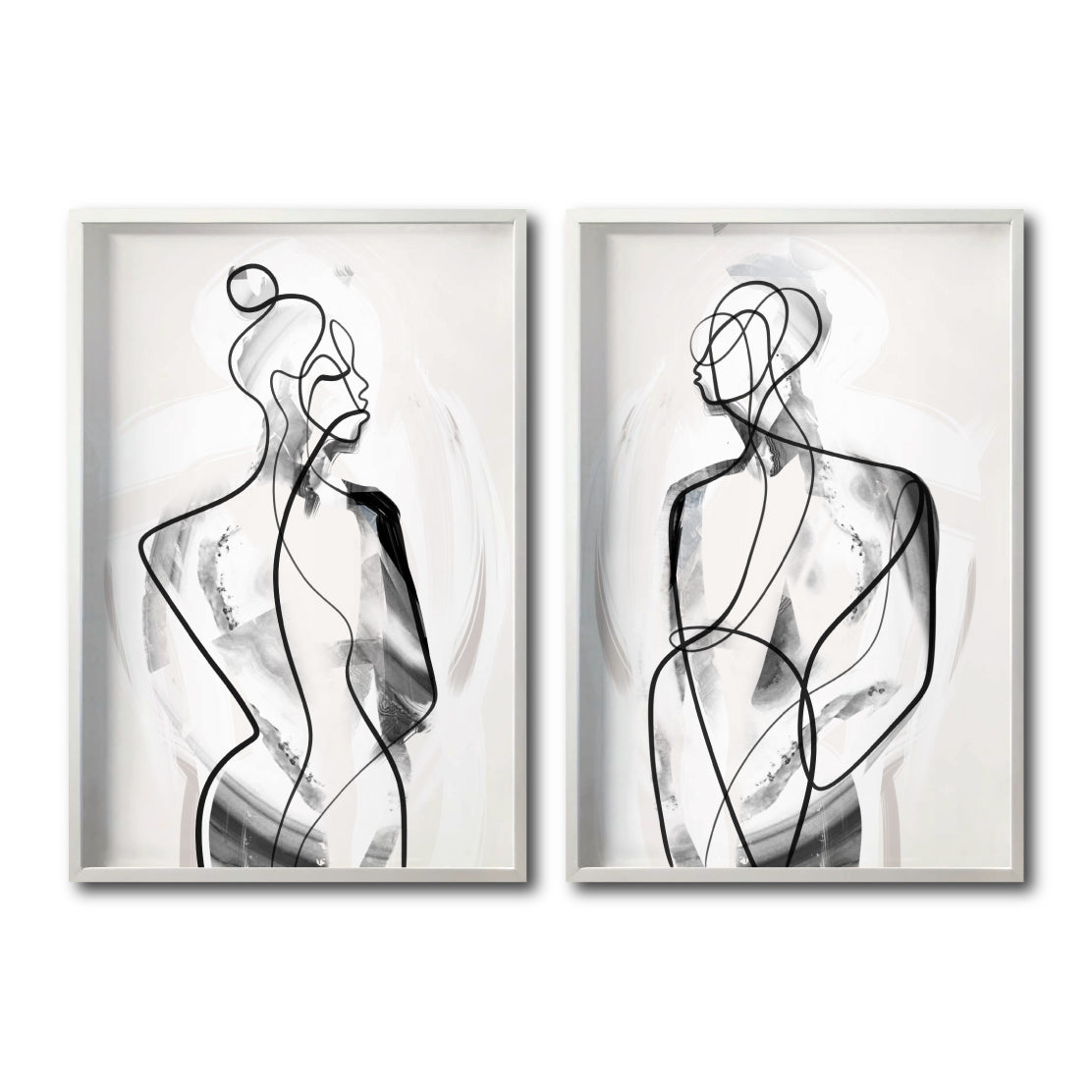 Set 2 Cuadros Decorativos Abstracto Negro Arena 003 - Para Comedor