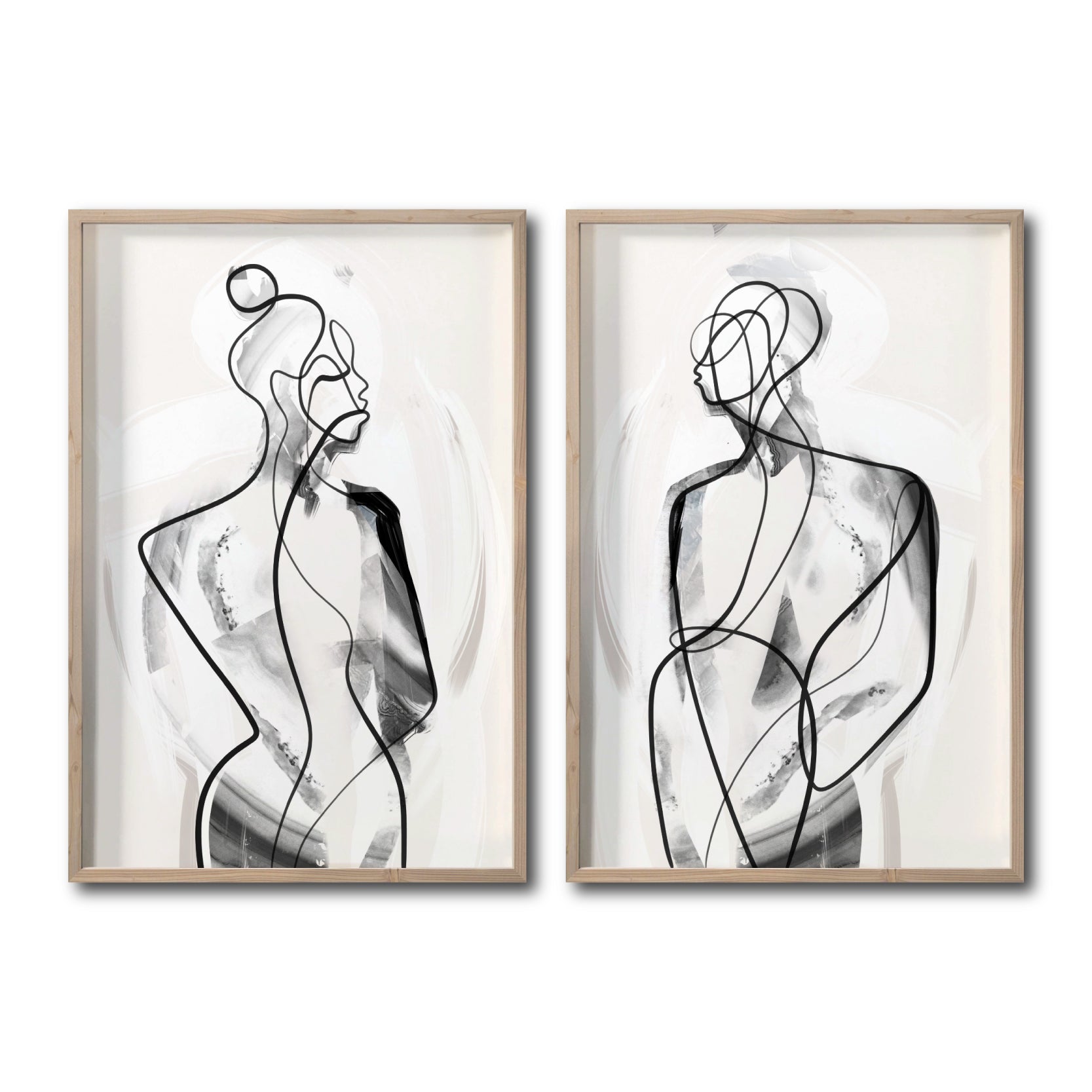 Set 2 Cuadros Decorativos Abstracto Negro Arena 003 - Silueta Pareja Hombre y Mujer Estilo Boho Minimalista