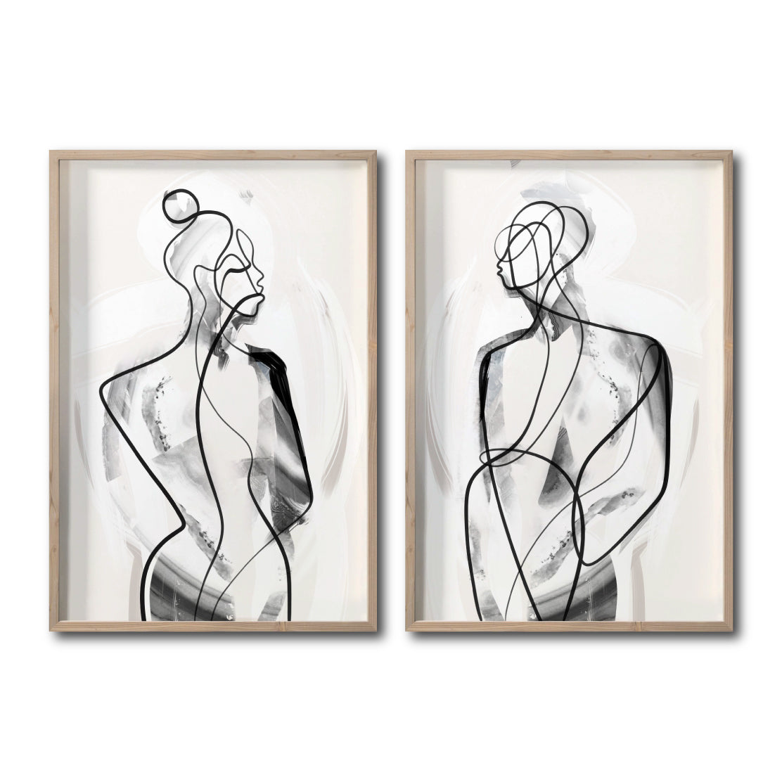 Set 2 Cuadros Decorativos Abstracto Negro Arena 003 - Para Comedor