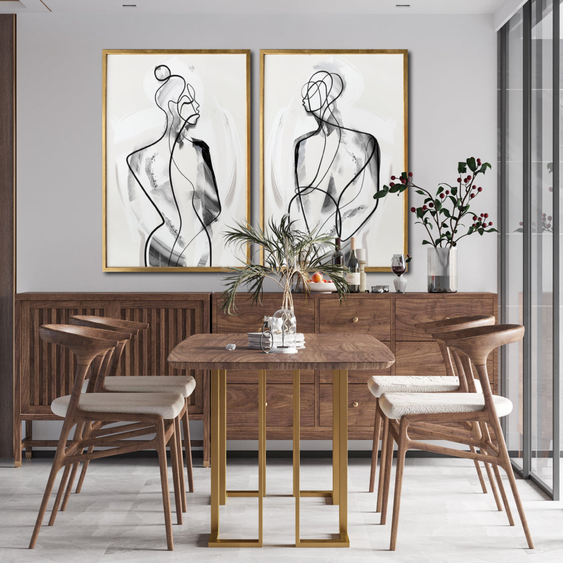 Set 2 Cuadros Decorativos Abstracto Negro Arena 003 - Para Comedor