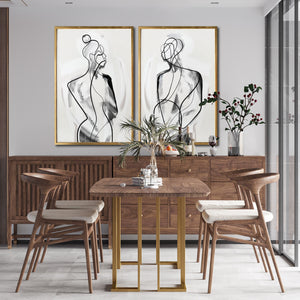 Set 2 Cuadros Decorativos Abstracto Negro Arena 003 - Para Comedor