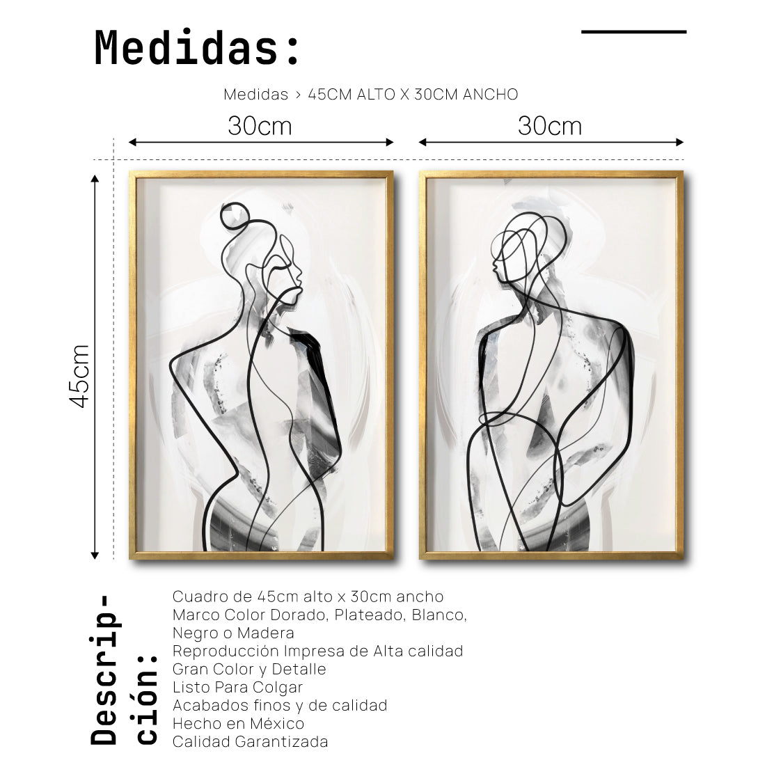 Set 2 Cuadros Decorativos Abstracto Negro Arena 003 - Para Comedor
