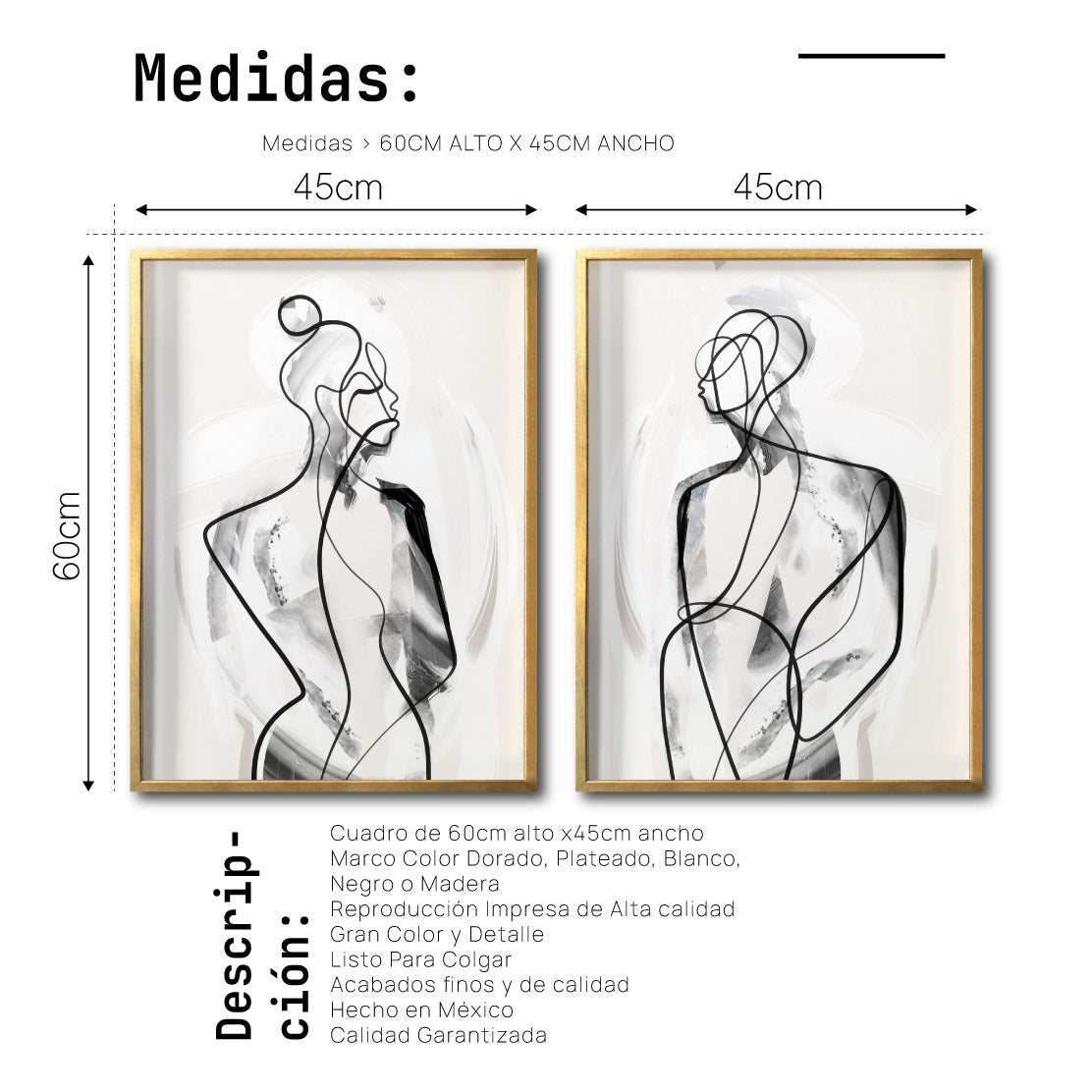 Set 2 Cuadros Decorativos Abstracto Negro Arena 003 - Para Comedor