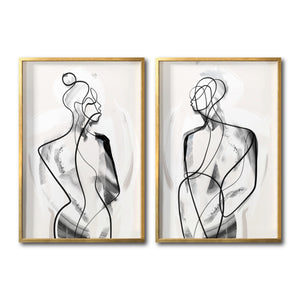 Set 2 Cuadros Decorativos Abstracto Negro Arena 003 - Silueta Pareja Hombre y Mujer Estilo Boho Minimalista