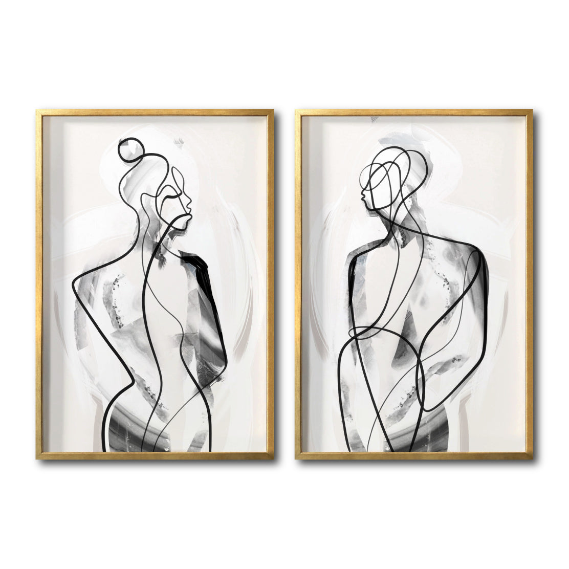 Set 2 Cuadros Decorativos Abstracto Negro Arena 003 - Para Comedor
