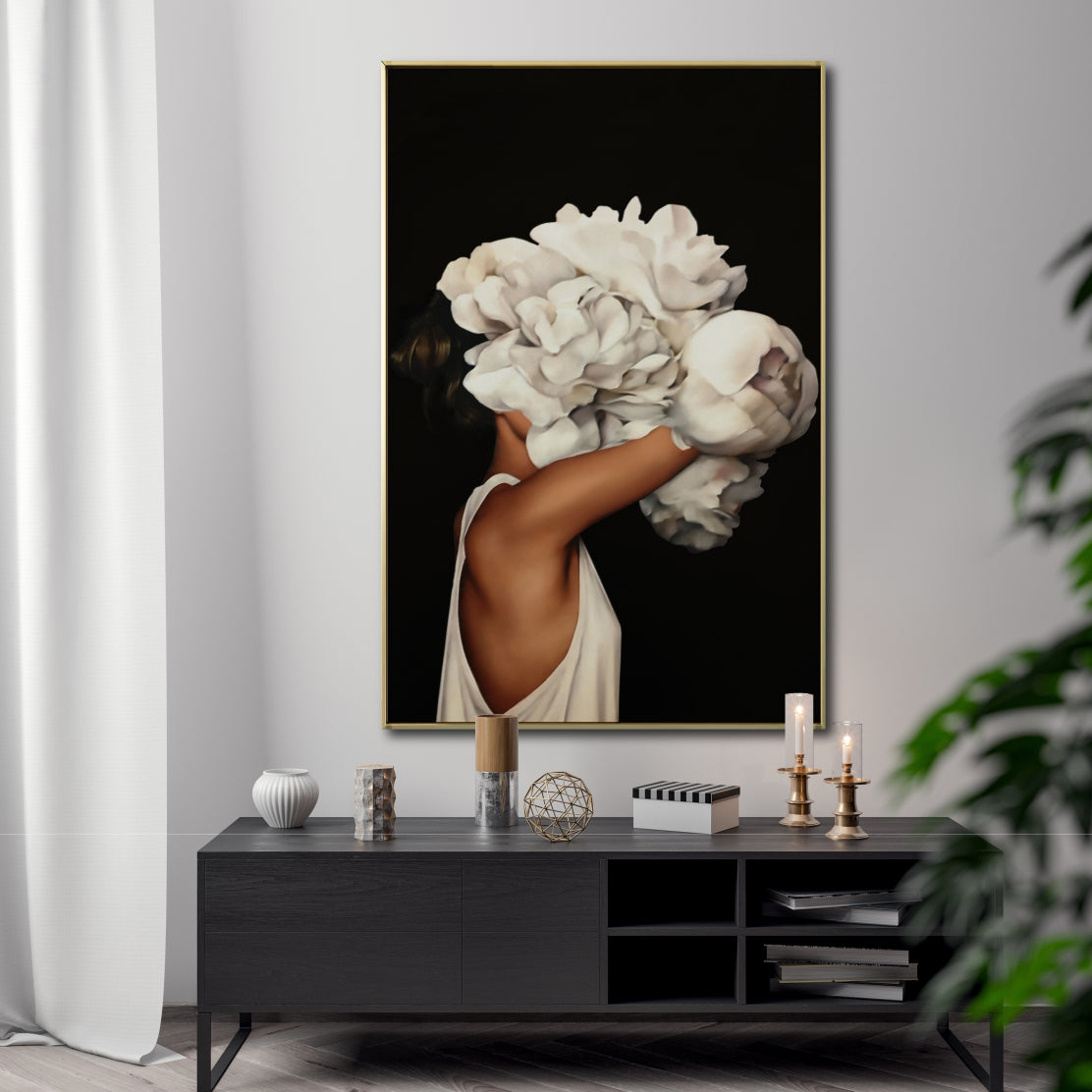 Cuadro Decorativo Mujer Floral y Alas 004 - Para Credenza