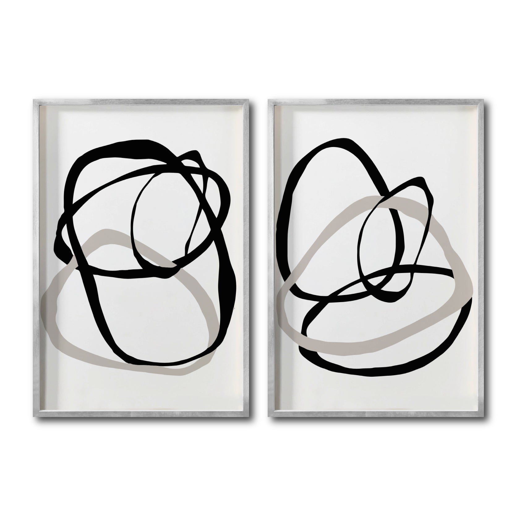 Set 2 Cuadros Decorativos Abstracto Negro Arena 004 - Arte lineal Estilo Boho Minimalista