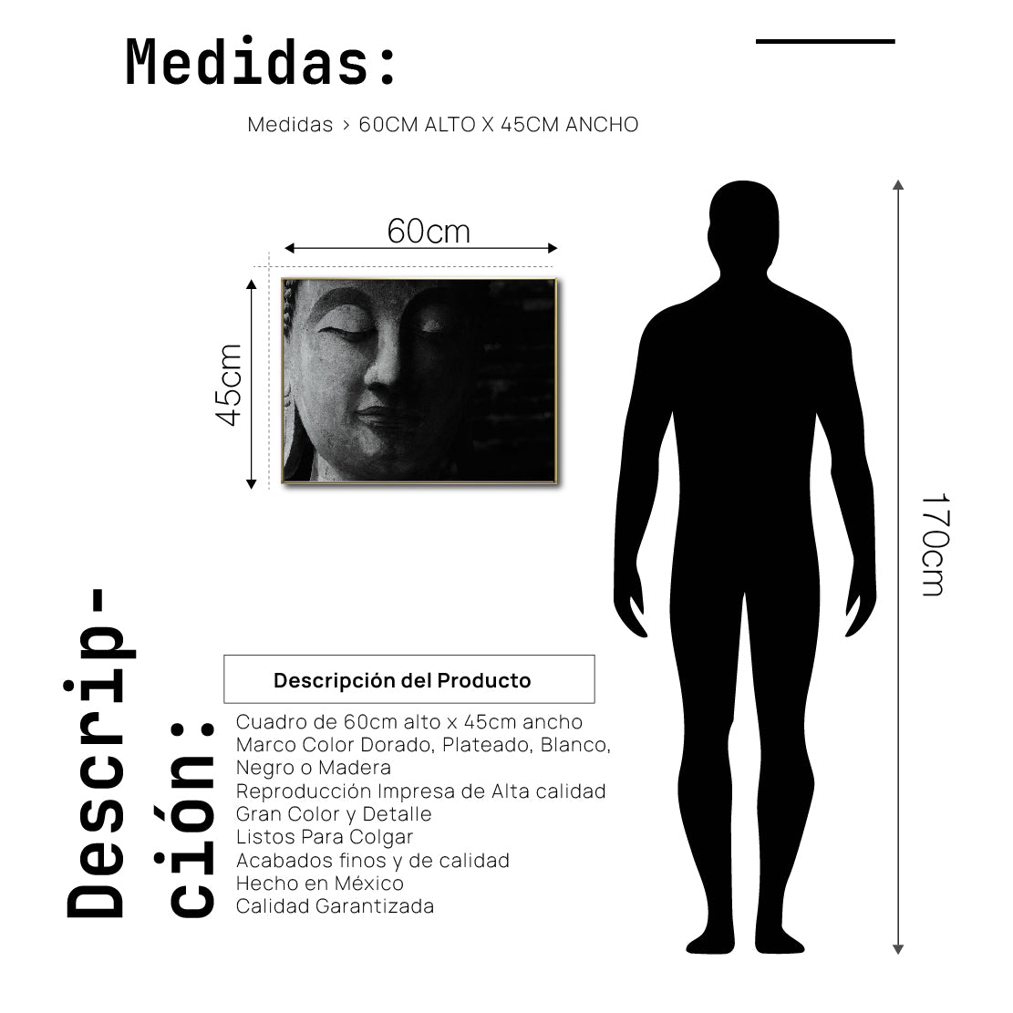 Cuadro Decorativo - Zen 004 - Buda en Meditación - Fondo Negro