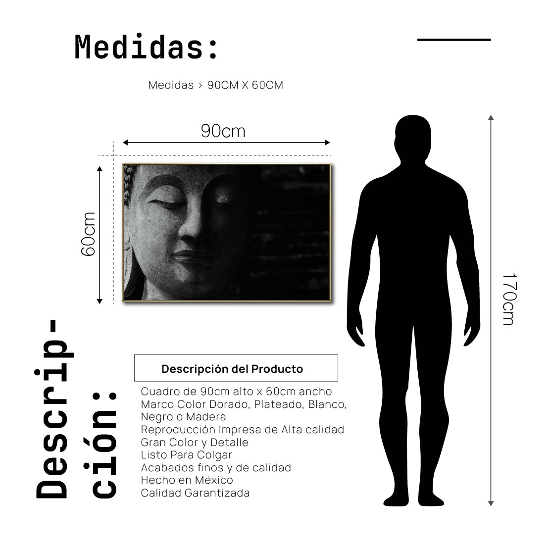 Cuadro Decorativo - Zen 004 - Buda en Meditación - Fondo Negro