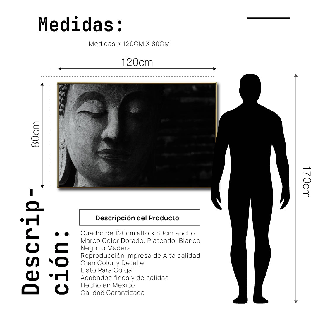 Cuadro Decorativo - Zen 004 - Buda en Meditación - Fondo Negro