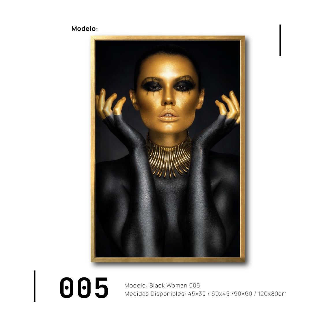 Cuadros Canvas Mujer Negra con Dorado grandes para sala en México. Galería314. 005. Elegante