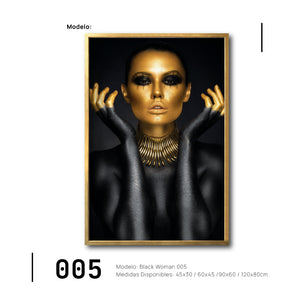 Cuadros Canvas Mujer Negra con Dorado grandes para sala en México. Galería314. 005. Elegante