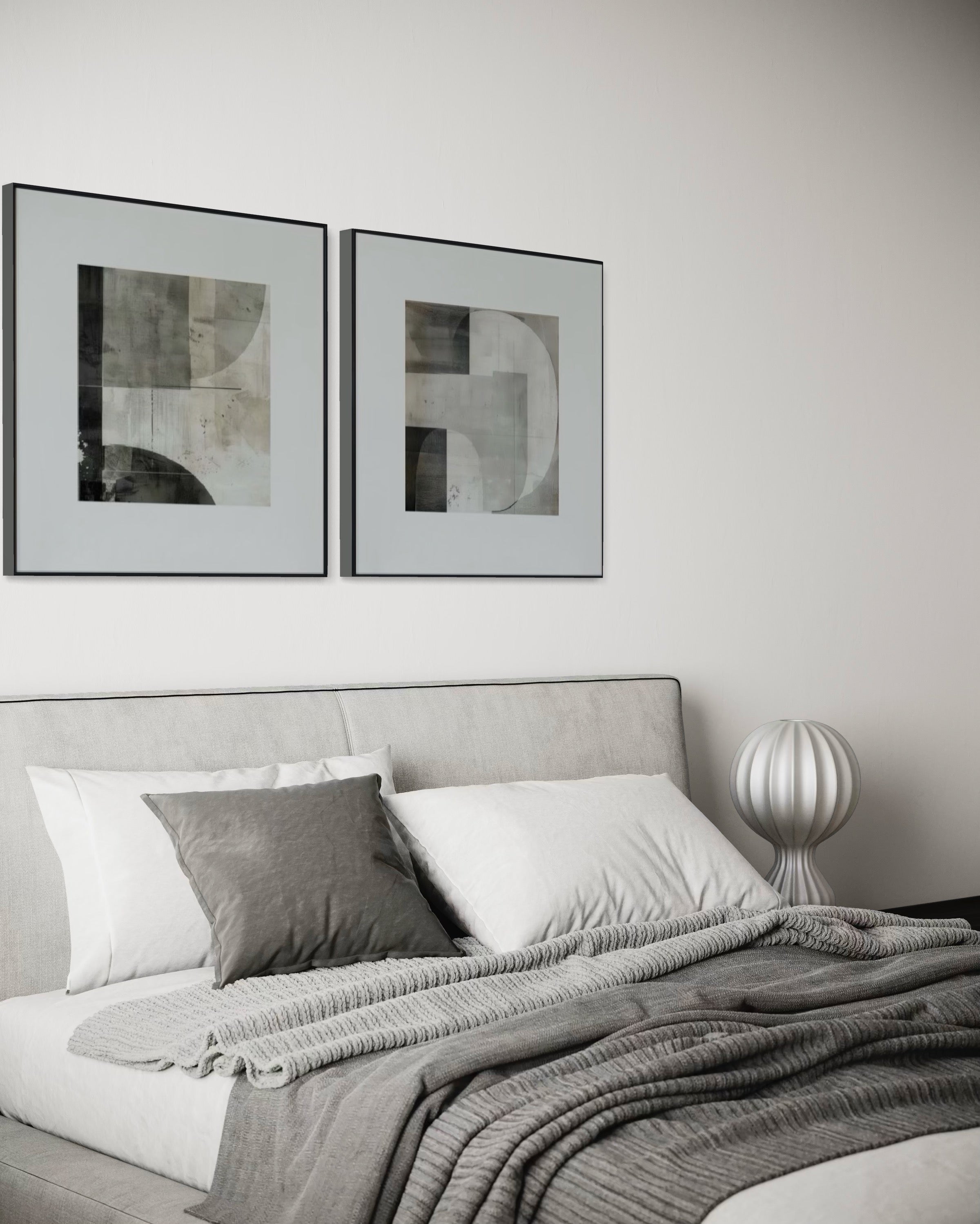 Set Cuadros Decorativos Abstracto Negro Arena 2 - 232 - Diptico Moderno Arte Minimalista Estilo Nordico Tonos Neutros