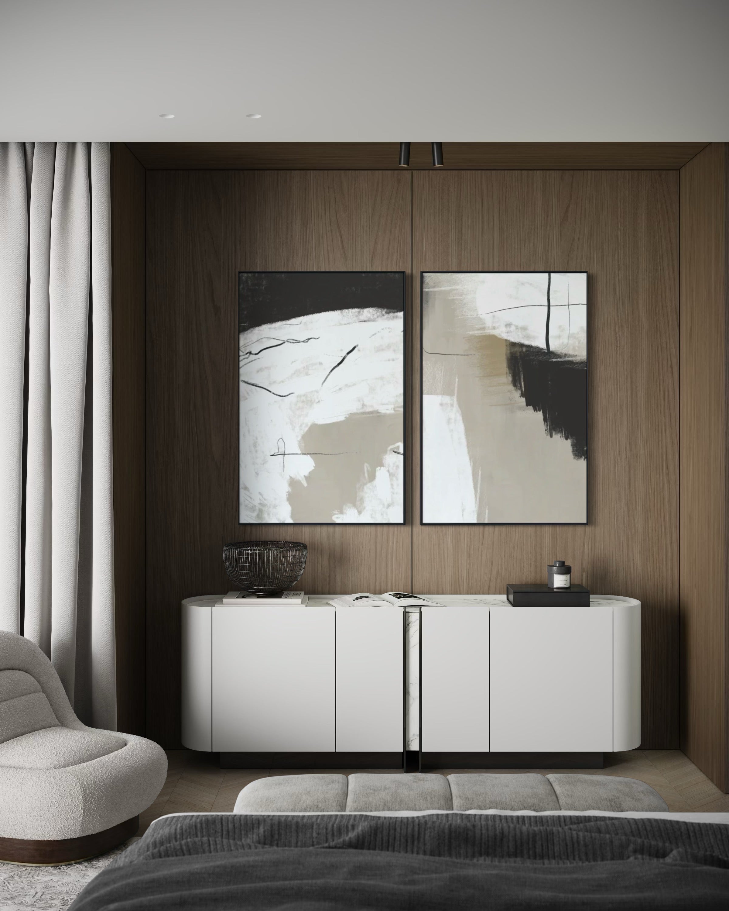 Set Cuadros Decorativos Abstracto Negro Arena  2 - 243 - Diptico Moderno Estilo Nordico Tonos Neutros