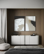 Cargar imagen en el visor de la galería, Set Cuadros Decorativos Abstracto Negro Arena  2 - 243 - Diptico Moderno Estilo Nordico Tonos Neutros
