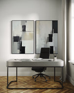 Cargar imagen en el visor de la galería, Set Cuadros Decorativos Abstracto Negro Arena 2 - 227 - Diptico Moderno y Minimalista Arte Estilo Nordico en Negro, Beige y Gris Tonos Neutros
