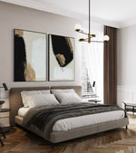 Cargar imagen en el visor de la galería, Set Cuadros Decorativos Abstracto Negro Arena 2 - 214 - Diptico Moderno y Elegante Arte Estilo Nordico en Tonos Neutros con Dorado Oro
