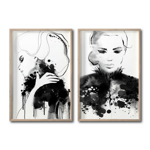 Set 2 Cuadros Decorativos Abstracto Negro Arena 005 - Para Credenza